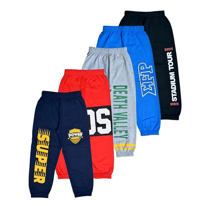 T2F Boy's Cotton Regular Fit Printed Track Pant (Pack of 5)